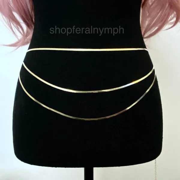 Gold Y2K Triple Layered Liquid Snake Chain Belt, Fits 17-38 Inches, X7GA1401 - Image 6