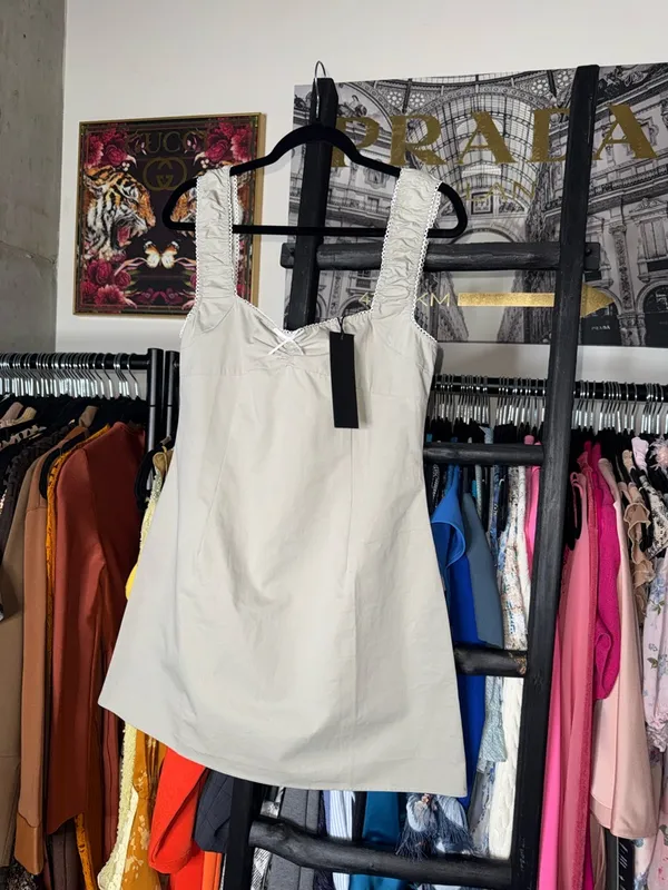 Lioness Fortune Mini Dress Cloud Cotton Square Neck Bow Detail Womens Large New - Image 9