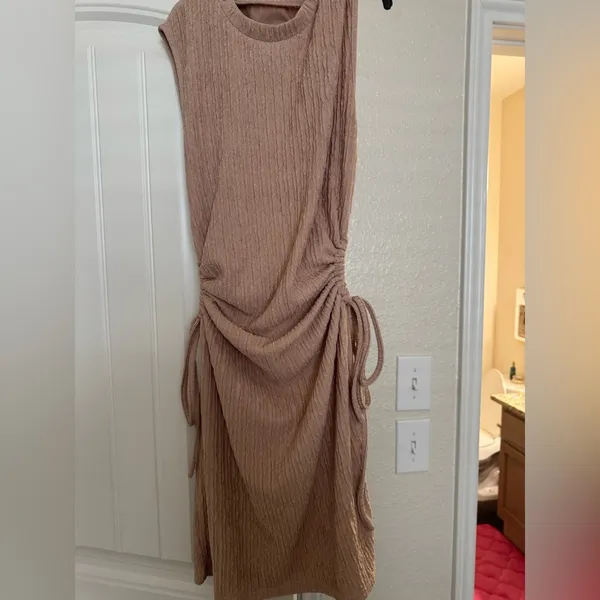 Ruched Tan Dress - Image 2