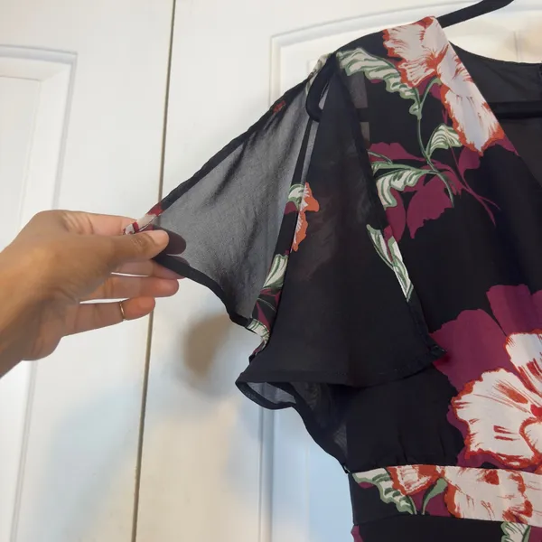 Luxology Women Black Floral Wrap Maxi‎ Dress Flutter Sleeve High Low Hem Wedding - Image 9