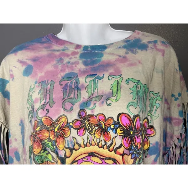 Sublime Shirt Womens L/XL Multicolor Tie Dye Fringe Cropped Band Tee Top - Image 2