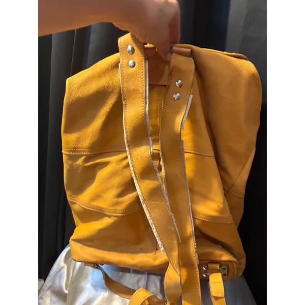 Vintage Amanda Johnson Yellow Leather Backpack Helsinki 1999 Commemorative Bag - Image 7