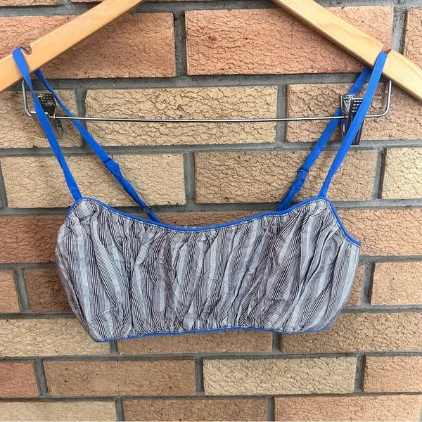 Free People Sunday Stroll Set Grey Blue Striped Crop Top Cotton - Image 3