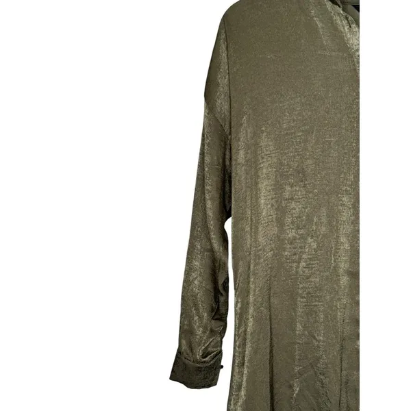 Zara Womens Dress Shirt Mini Collared Long Sleeve Satin Ruffled Hem Green XS NWT - Image 3
