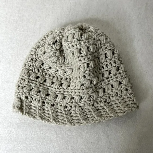 Handmade Gray Knit Beanie Hat - Image 2