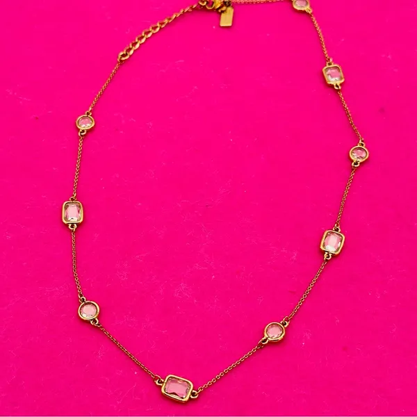 Kate Spade New York Gold Tone Clear Crystal Station Necklace Emerald & Round Cut - Image 5