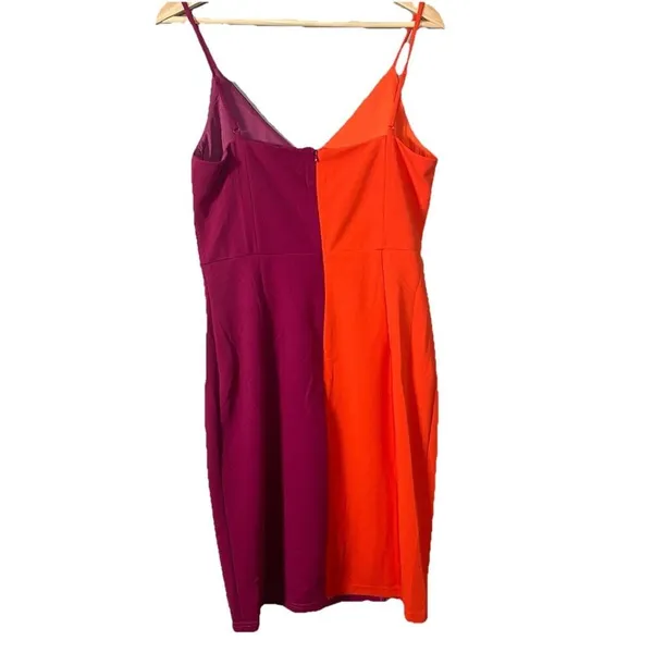 Lulus Perfect Duo Coral Red and Purple Color Block Bodycon Mini Dress Size Large - Image 5