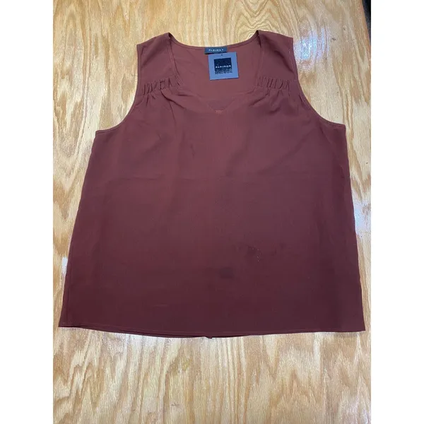 Pleione Cropped Blouse Top Womens XL Brown Sleeveless V-Neck Pleated Hipster B61 - Image 2