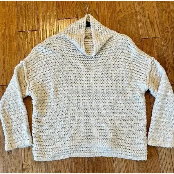 Aerie beige open knit wool blend cowl neck sweater size xs - Image 3