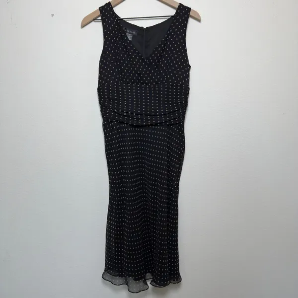 VTG 90s Harold's Womens 100% Silk Dress 6 Black Polka Dot Babydoll Pinup Wedding - Image 5
