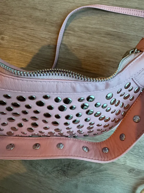 Núnoo Pluto Rivet Silky Pink Leather Crescent Studded Shoulder Bag Y2K - Image 11