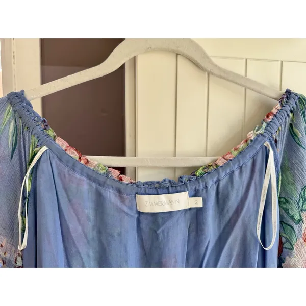Zimmermann Winsome Sky Sunbleach Floral 100% Silk Ruffle Mini Dress Size 2 - Image 13