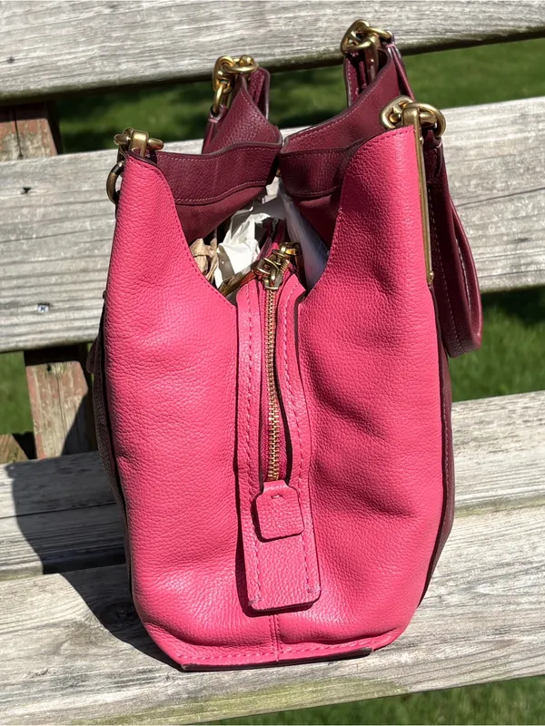 Coach 1016 Dalton 31 Wine Multi Colorblock Pebble Leather Shoulder Bag - Image 4