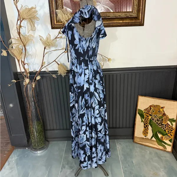 NWT Grace Karin Empire Waist Off Shoulder Floral Maxi Dress ~ Size M 💚🍄 - Image 5