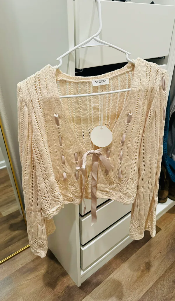 These Three Boutique Laced ribbon cropped sweater cardigan - Image 3