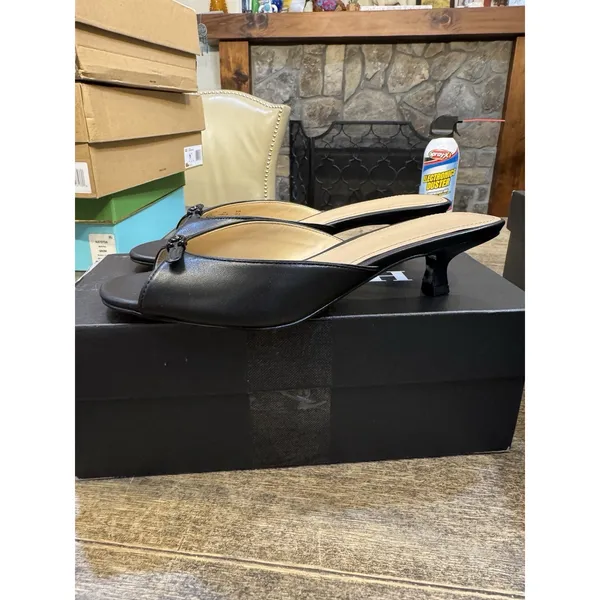 Coach Bow Kitten Heel Sandals in black leather Size 6.5 Peep Toe - Image 5