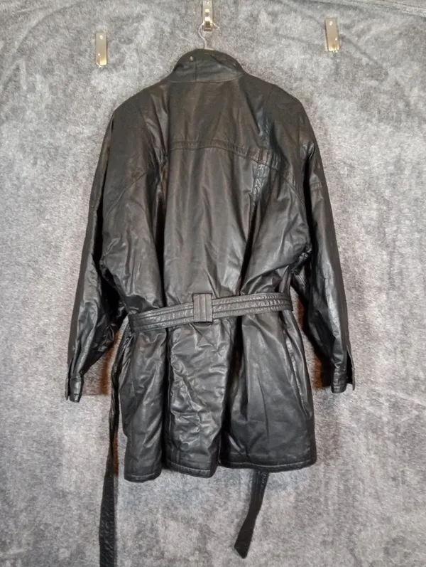 Bilbrook Leather Belted Jacket Full Zip Vintage Trench Coat Biker Goth Size L - Image 6