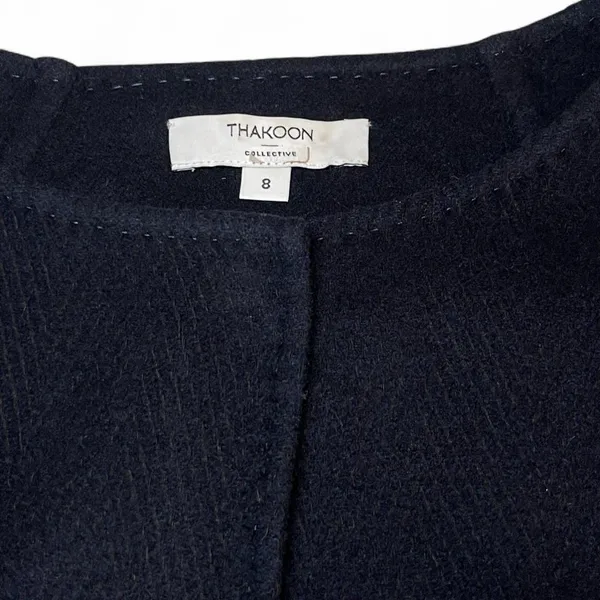 Thakoon Collective Black Wool Coat Size 8 Herringbone Design Dressy Wool EUC - Image 6