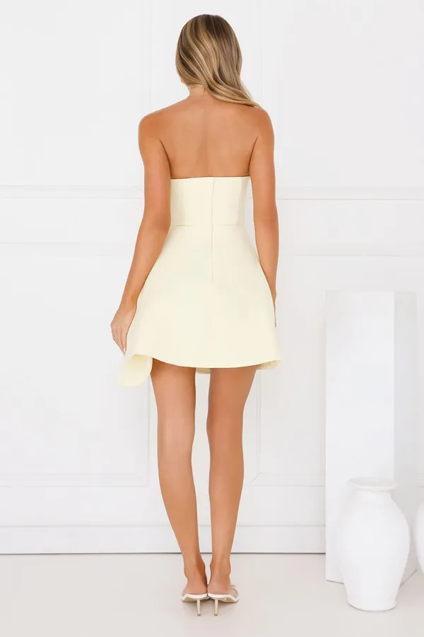 NWT Hello Molly The Real Icon Strapless Side Train Mini Dress Butter Yellow - Image 4