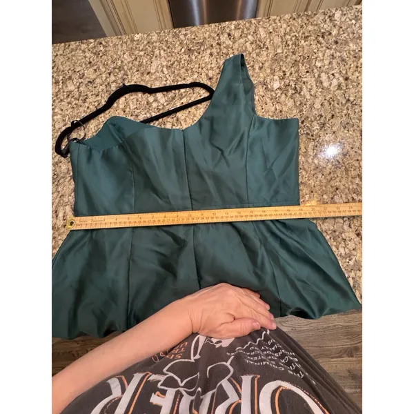$257 Alfred Sung Hunter Green Shantung One Shoulder Pleated Gown Size 20 R1 D827 - Image 11