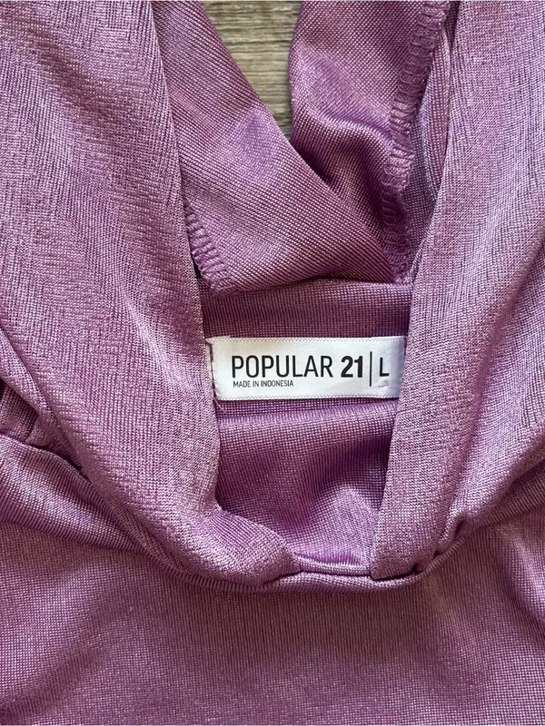 Popular 21 Purple Shimmer Plunging V-Neck Ruched Crop Top L Going Out Party Club - Image 2