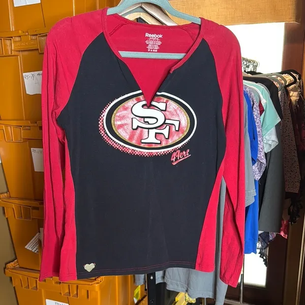 Reebok San Francisco 49ers Long Sleeve Top Women’s Large Red Black NFL Tee - Image 2