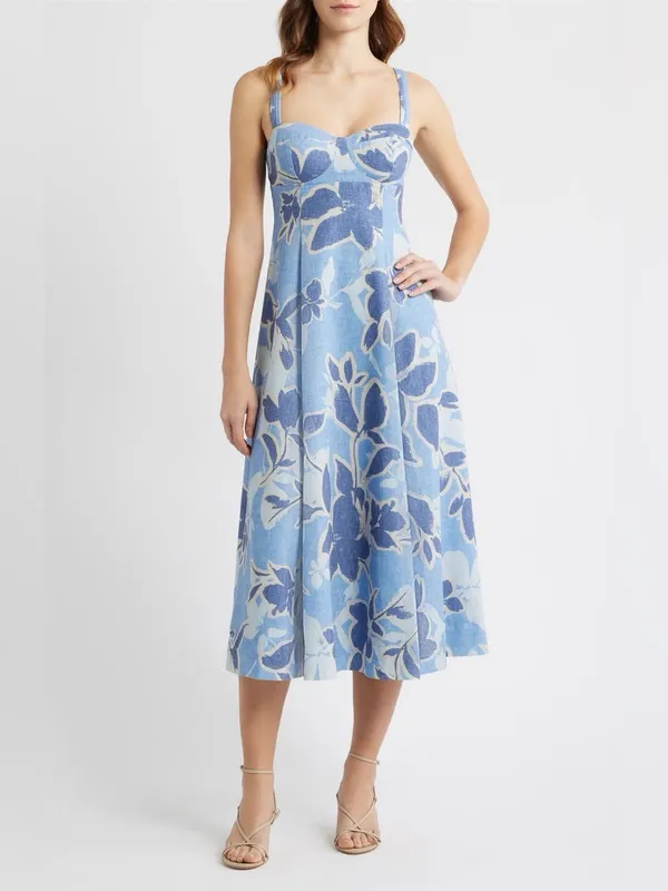 Moon River Spaghetti Strap Midi Dress Blue Multi Small - Image 6