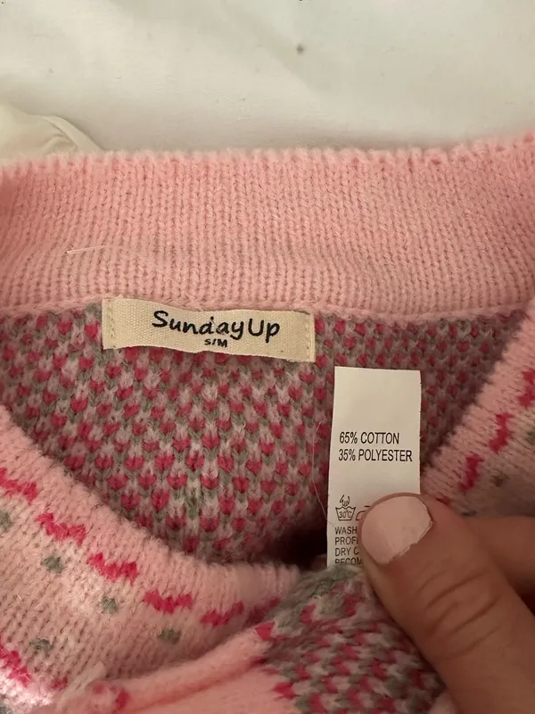 Sunday Up Women’s Pink Floral Knit Ruffle Crewneck Pullover Sweater Size Small - Image 4