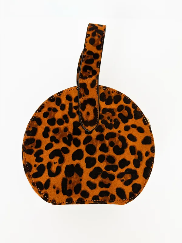Leopard Print Round Top Handle Bag Brown Black One Size - Image 2