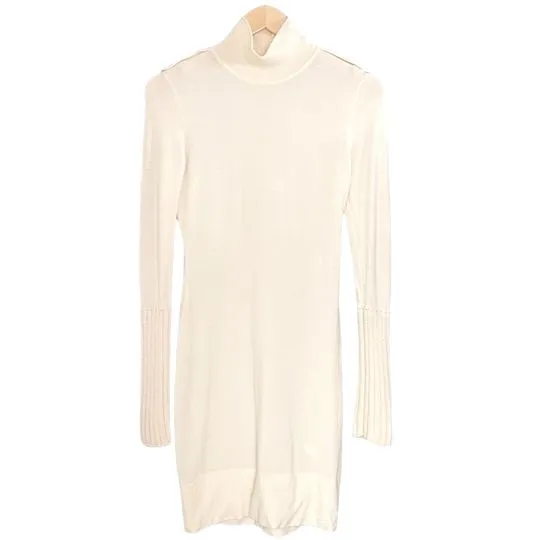 Karen Millen Wool Blend Sweater Dress Size 2 Cream Knit Bodycon Mock Neck Mini - Image 2