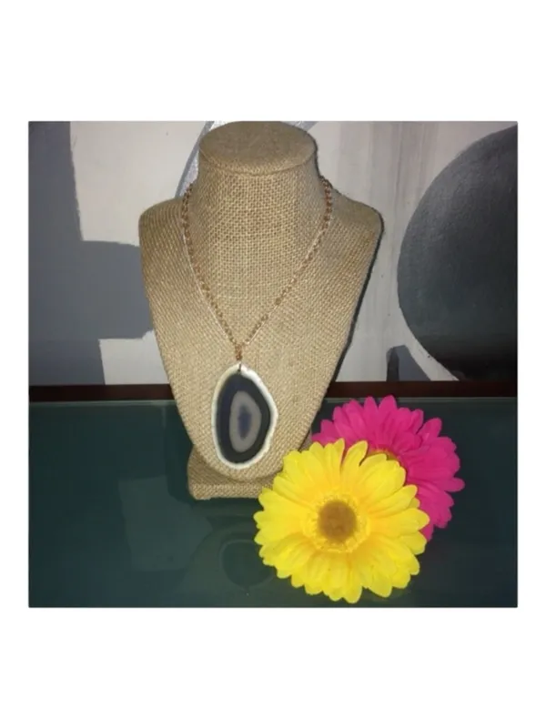 new Robert Rose ✲ Agate Statement Necklace ✲ Rose Gold + Seed Bead Chain ✲ - Image 9