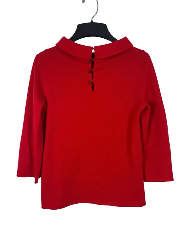 J.Crew 100% Cashmere Sweater Women’s Red Mock Neck 3/4 Sleeve Knit Top - Image 3
