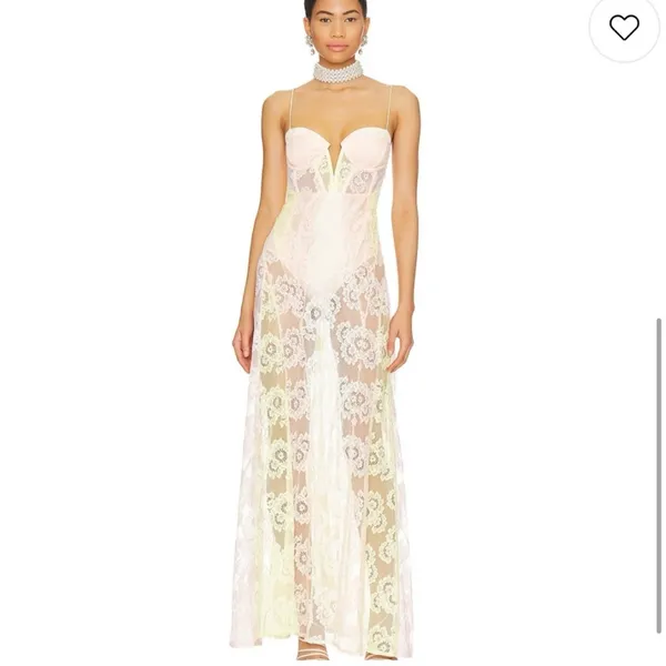 For Love & Lemons Lace Floral Maxi Gown Pastel Multi Pink Yellow NWT M - Image 2