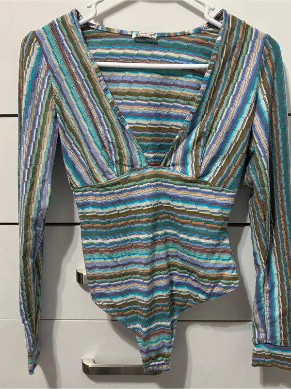 Free People Intimately Stripe V Neck Bodysuit - Image 2