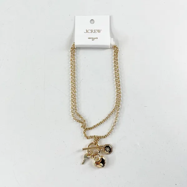 J. Crew Lock And Key Charm Necklace Gold 30" - Image 2