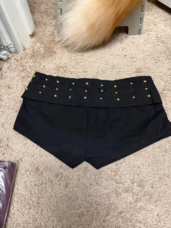 Edikted black studded mini shorts - Image 2