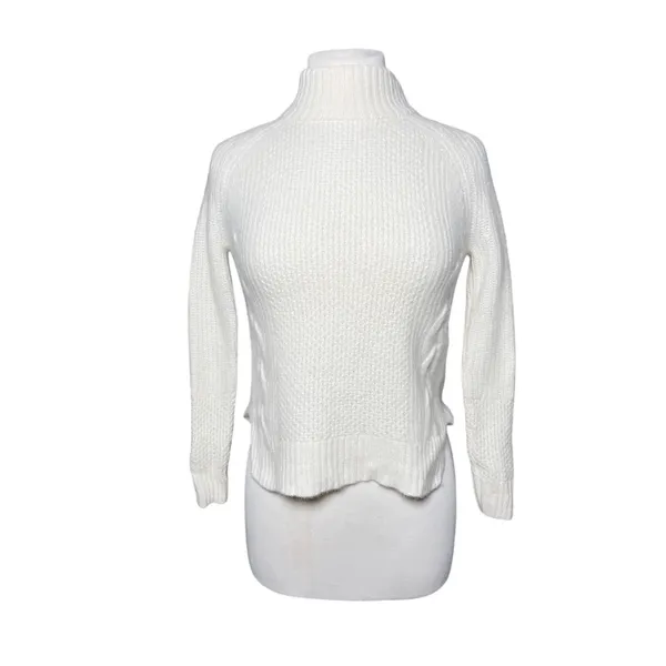 GRIFFIN Cashmere Women’s Cream Cableknit Mock Neck Pullover Sweater - Image 2