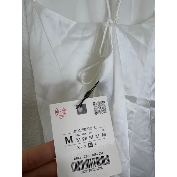 NWT Zara White Satin Halter Asymmetrical Hem Top Medium Tie Back Quiet Luxury - Image 6