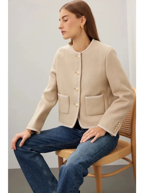 DUNST Beige Tweed Boucle Jacket in Small Womens Wool Jacket - Image 13