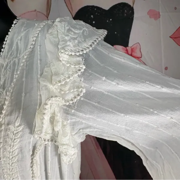 Free People White Embroidered Boho Mini Dress with Long Sleeves - Image 14