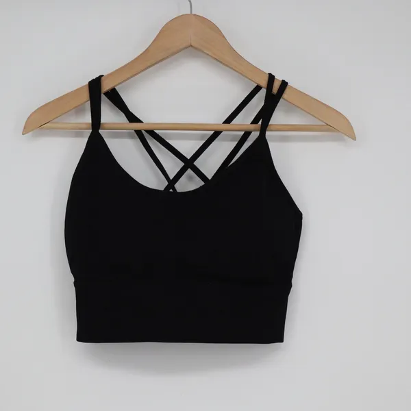 Seamless Ribbed Strappy Back Sports Bra Black XL Activewear Crop Top - Image 2
