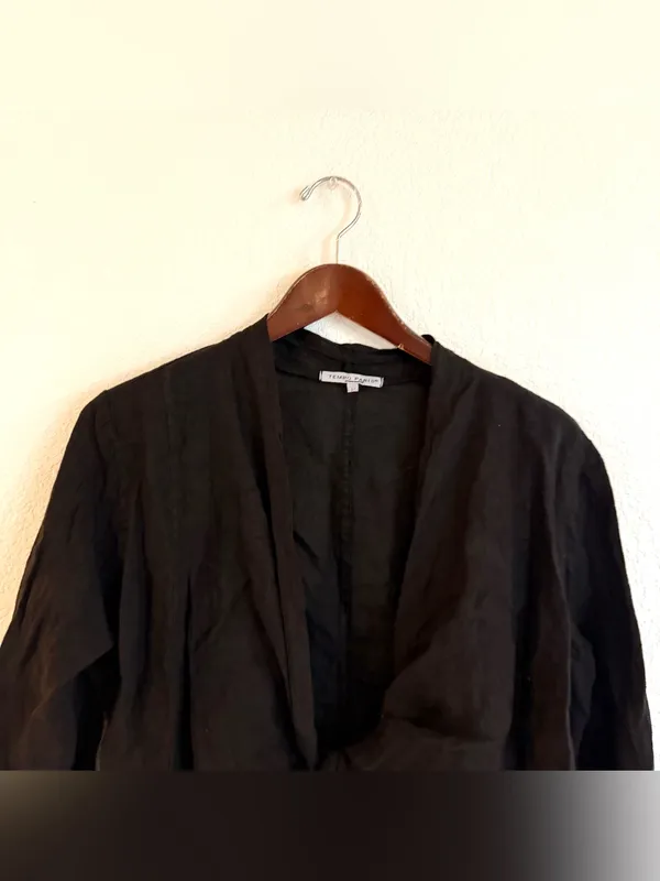 Tempo Paris Womens Top Cover Up Black 100% Linem Tie Front Size Large - Image 4