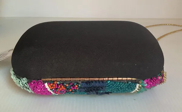 Sfera Beaded Sequin Clutch Bag with Chain Strap | Handmade Look Evening Purse - Image 5