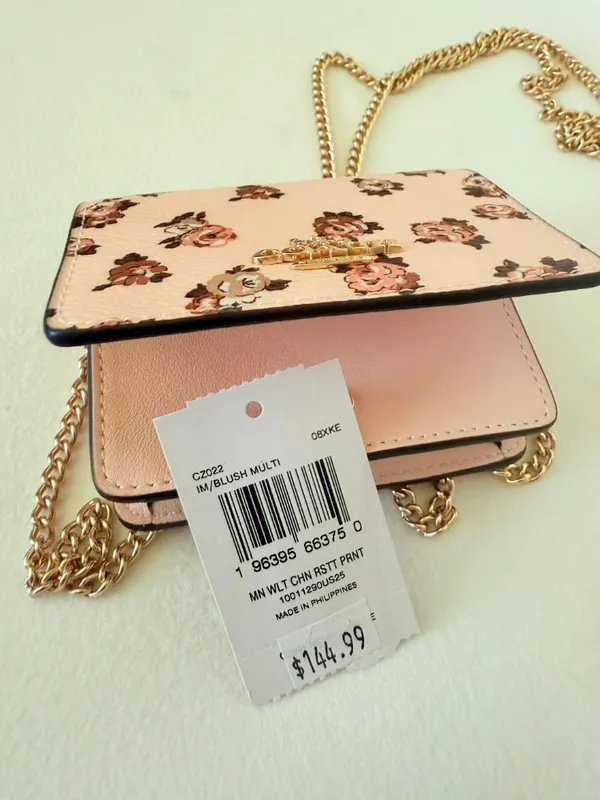 coach Mini Wallet On A Chain With Rosette Print cz022 - Image 7