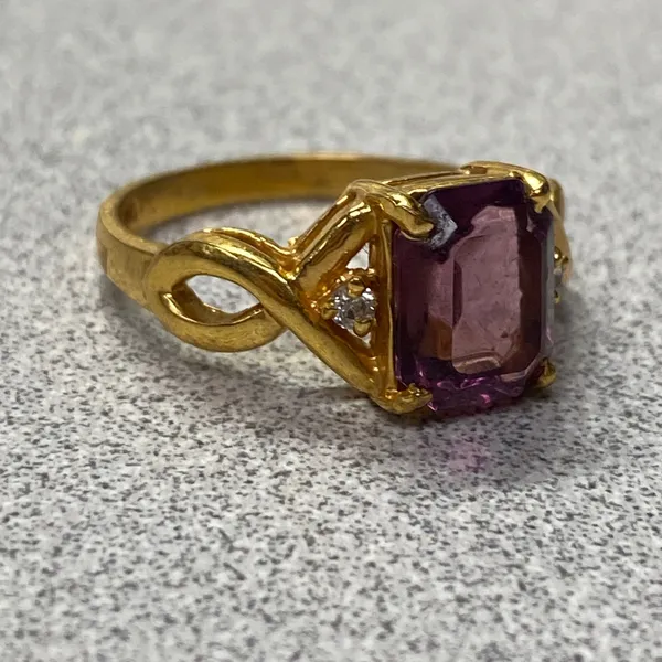 Elegant 14k Gold Plated Emerald Cut Amethyst Cocktail Ring Size 9 - Image 10