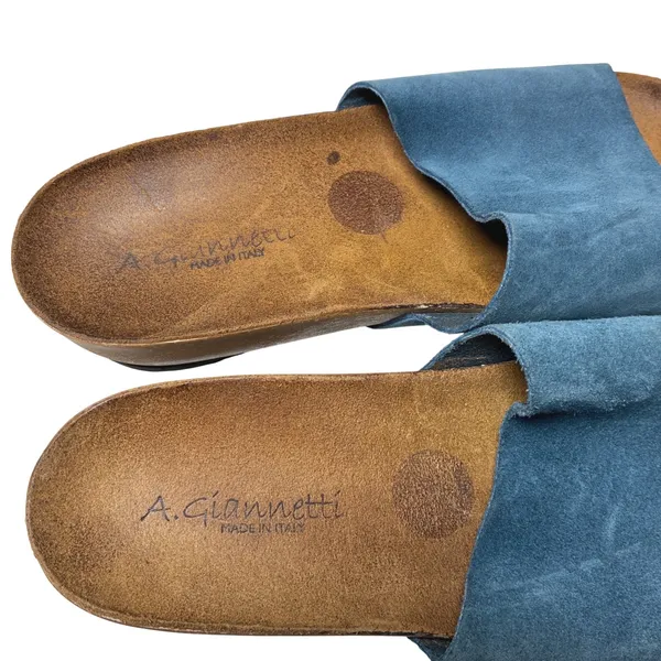 A Giannetti Blue Suede Wedge Slide Sandals Made in Italy Womens 6.5 - Image 4