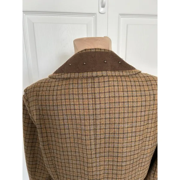 Sundance Catalog Wool Riding Jacket Blazer Brown Plaid Western Stud Collar Sz 6 - Image 5