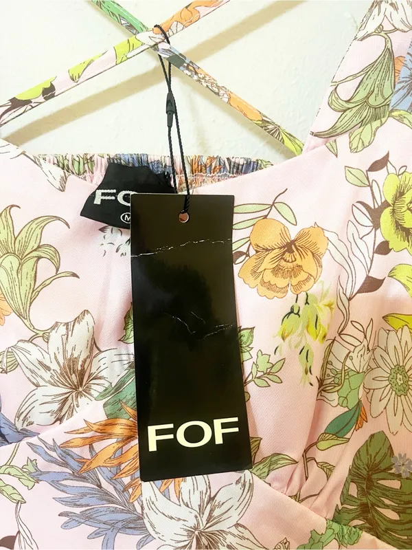 FOF Pink Floral Puff-Sleeve Short Sleeve Midi Summer Dress New - Image 6