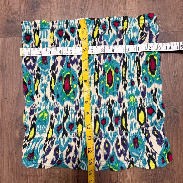 Anthropologie Smocked Tube Top Small Teal Abstract Ikat‎ Print Strapless Bodice - Image 3