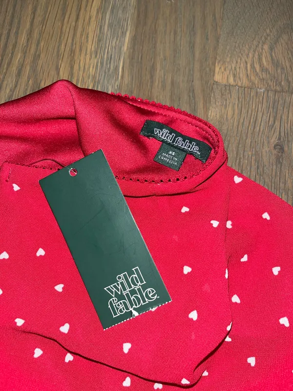 A New Day NWT Wild Fable Red Heart Print Ruffle Midi Skirt XS Coquette Romantic - Image 9